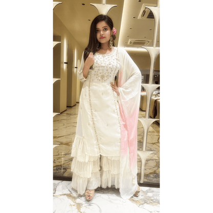 PF7181 Off White Kurtis Chinnon Ethnic Clothing Festive Collection Hand Embroidery Kurta Sets Shararas Tie-Dye Trending Collection