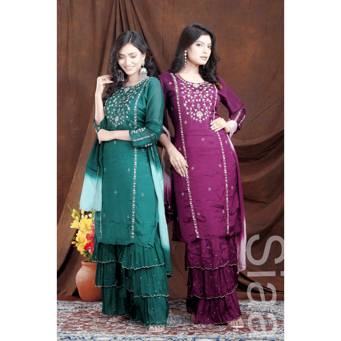 PF7181 Kurtis Chinnon Ethnic Clothing Festive Collection Hand Embroidery Kurta Sets Shararas Tie-Dye Trending Collection