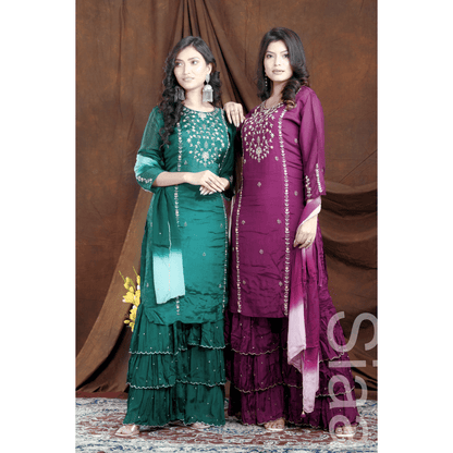 PF7181 Kurtis Chinnon Ethnic Clothing Festive Collection Hand Embroidery Kurta Sets Shararas Tie-Dye Trending Collection