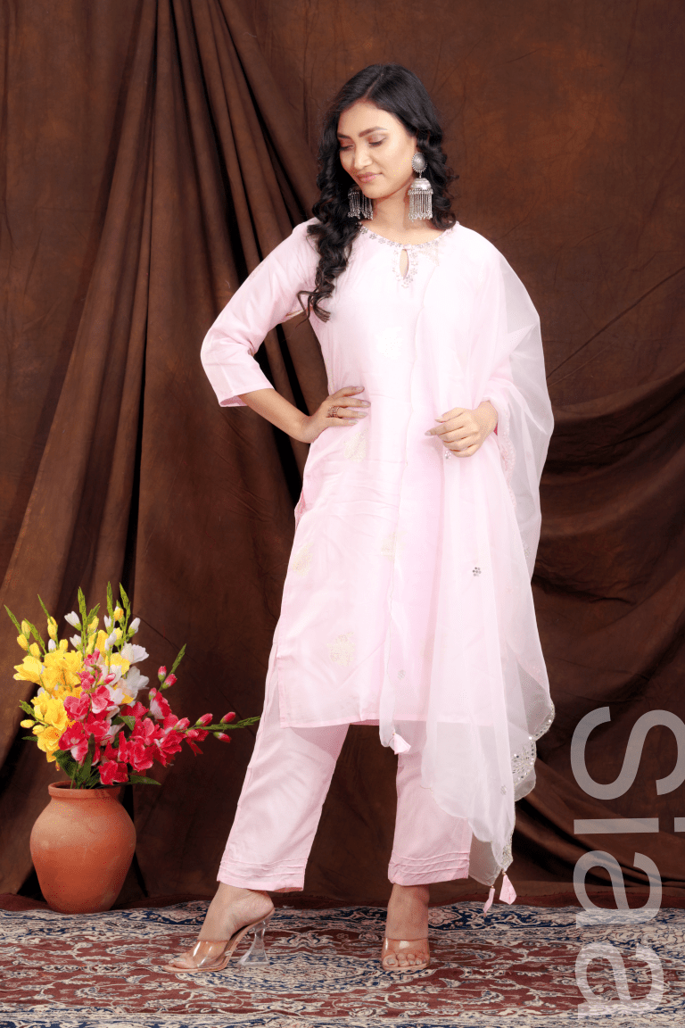 PF7183 Pink Kurtis Ethnic Clothing Festive Collection Hand Embroidery Kurta Sets Silk