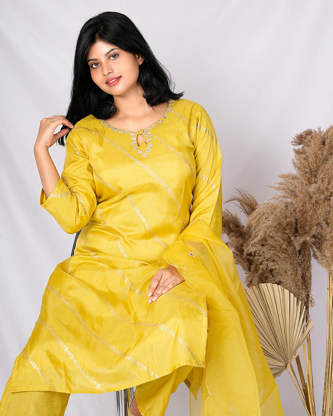 PF7183 Mustard Kurtis Ethnic Clothing Festive Collection Hand Embroidery Kurta Sets Silk