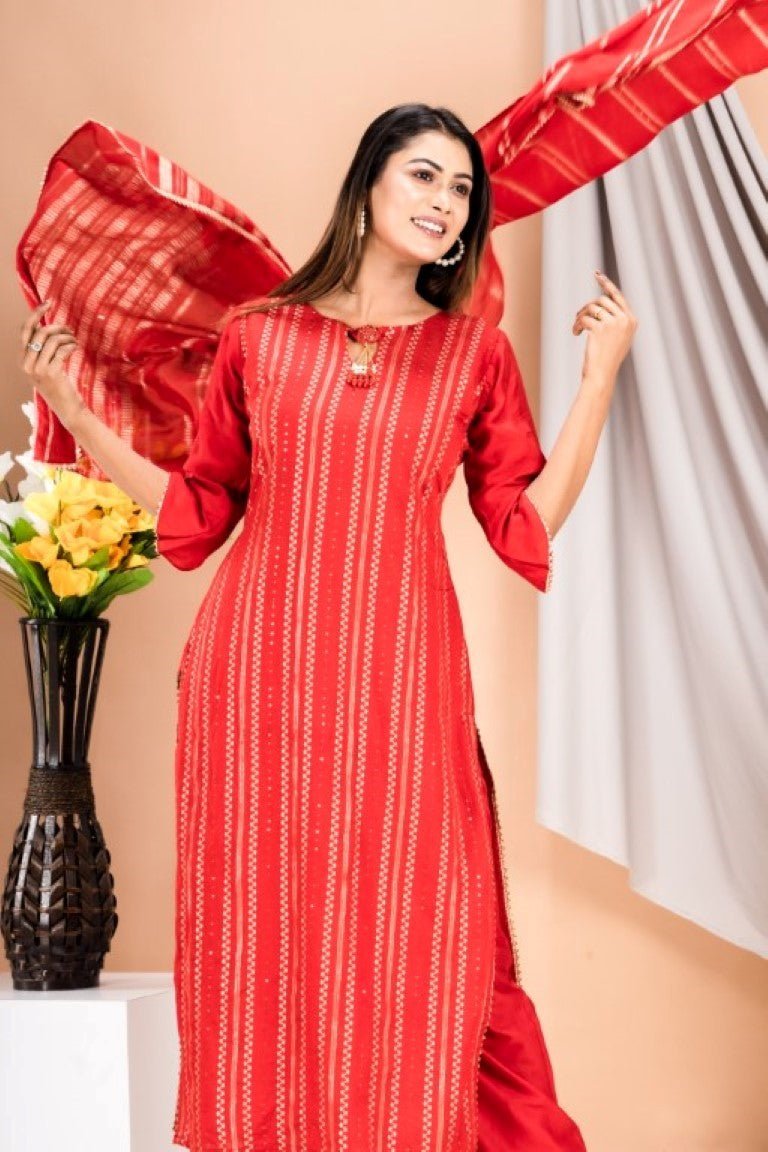 PF7191 Red Kurtis Cotton Ethnic Clothing Kurta Sets Printed