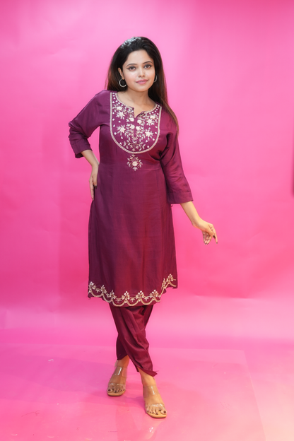 PF7220 - , Kurtis , Casual Wear Contemporary Clothing Cord Sets Ethnic Clothing Festive Collection Hand Embroidery Silk