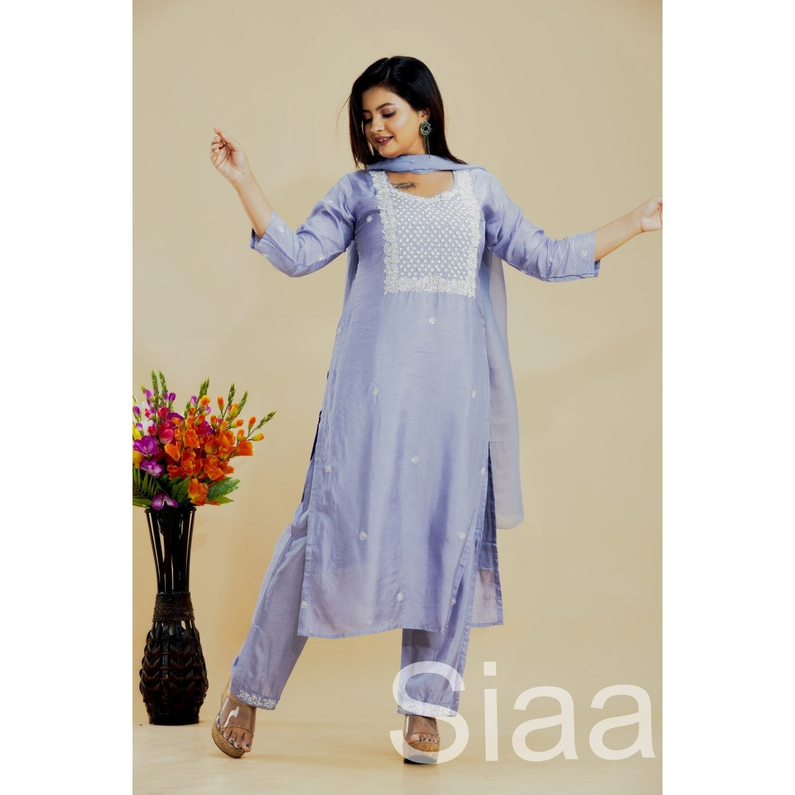 PF7227 Lavender Kurtis Ethnic Clothing Festive Collection Hand Embroidery Kurta Sets Silk