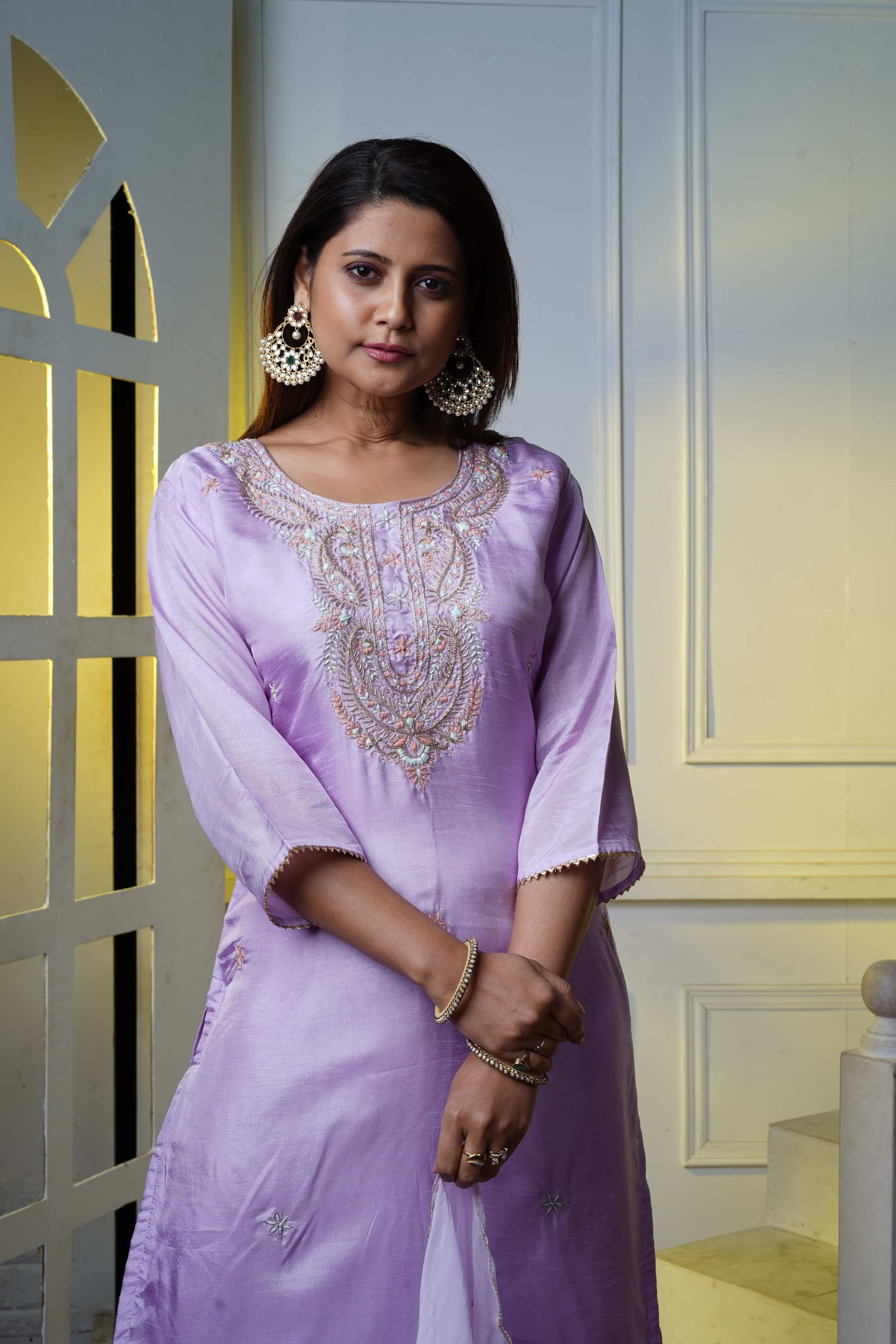 PF7263A - , Kurtis , Ethnic Clothing Festive Collection Hand Embroidery Kurta Sets Silk