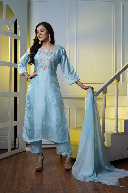 PF7263A - , Kurtis , Ethnic Clothing Festive Collection Hand Embroidery Kurta Sets Silk