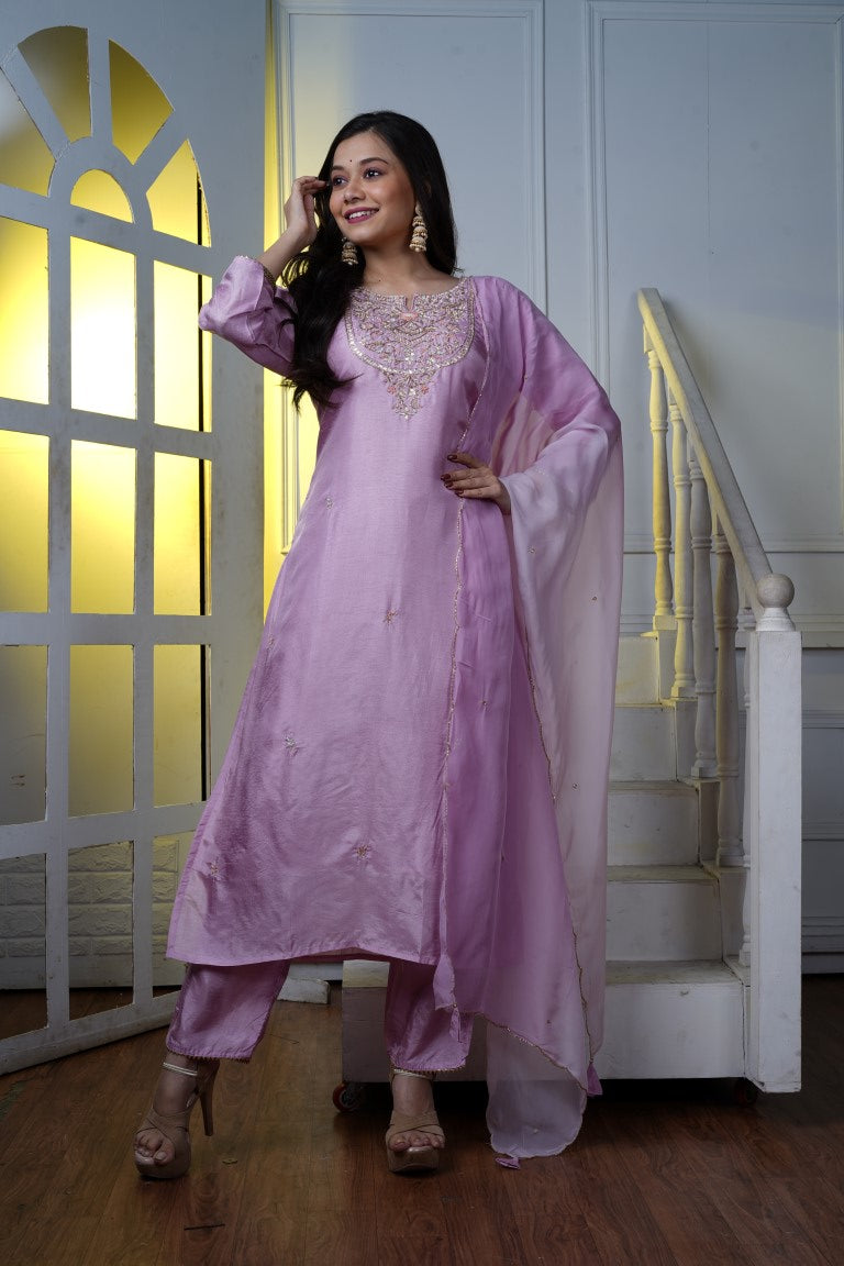 PF7267A - , Kurtis , Ethnic Clothing Hand Embroidery Kurta Sets Silk