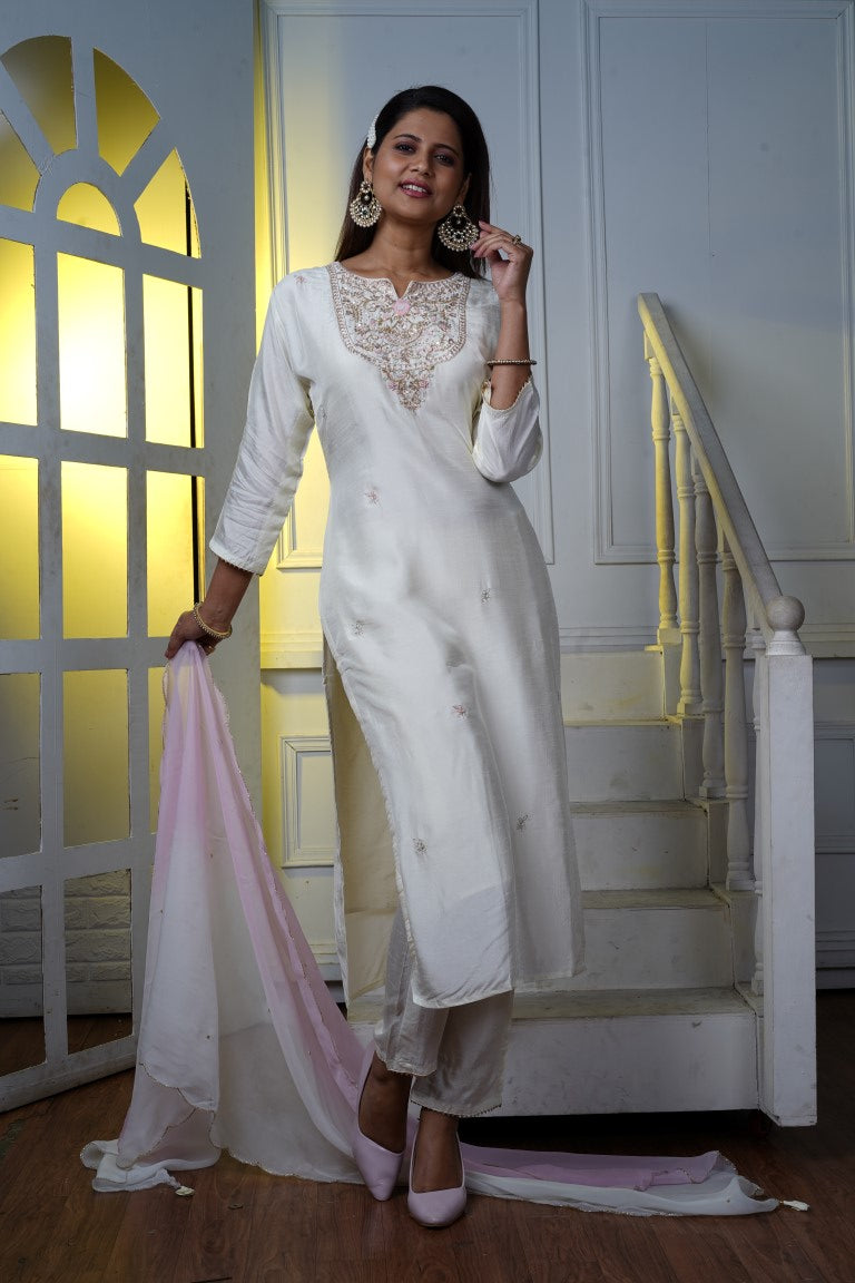 PF7267A - , Kurtis , Ethnic Clothing Hand Embroidery Kurta Sets Silk