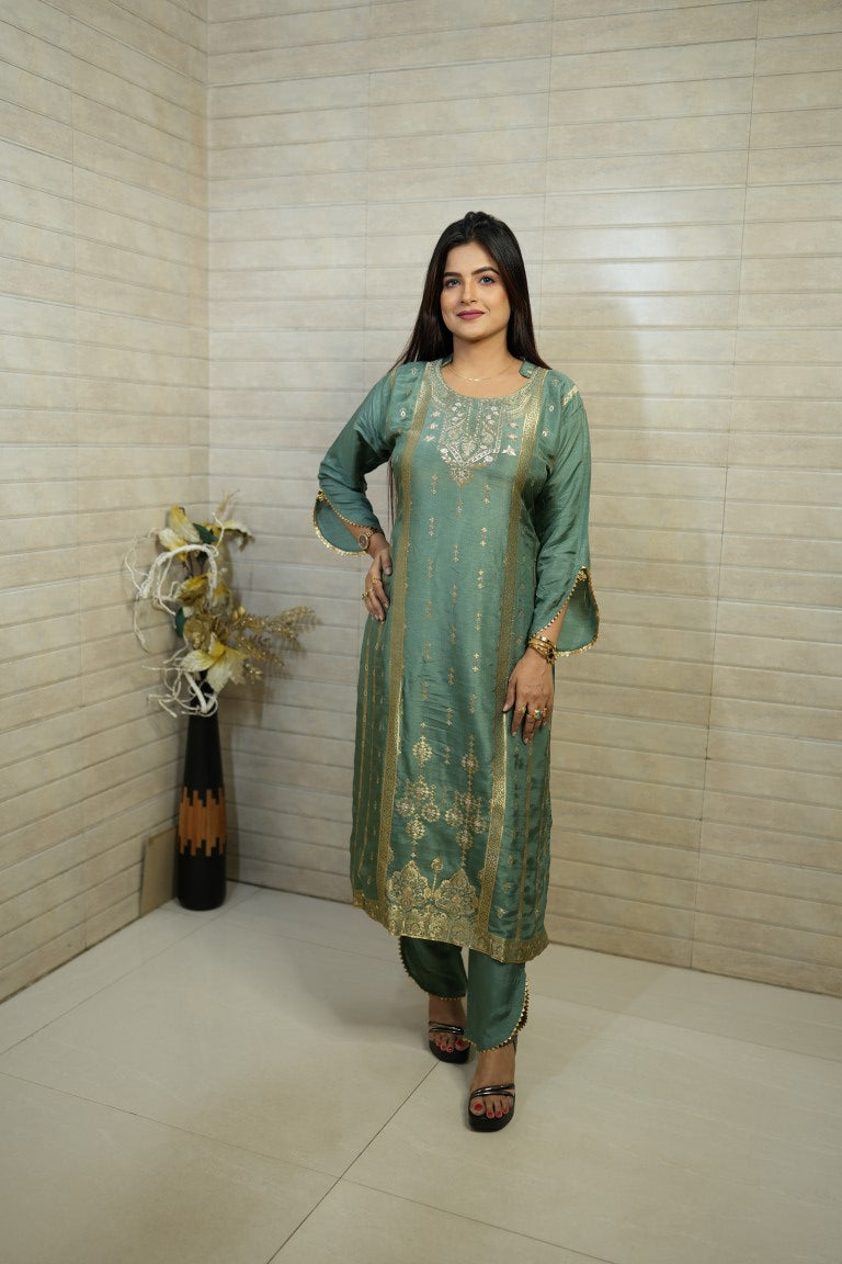 PF7288 Kurtis Casual Wear Ethnic Clothing Hand Embroidery Kurta Sets Silk