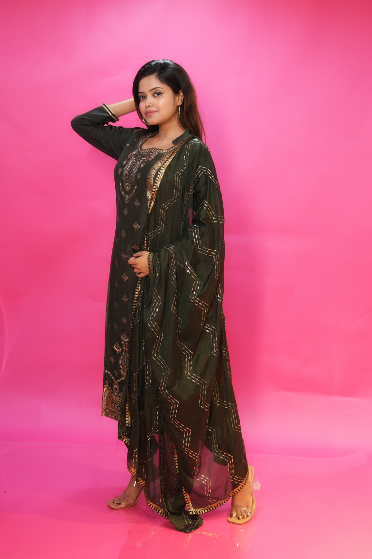 PF7289A - , Kurtis , Ethnic Clothing Hand Embroidery Kurta Sets Silk