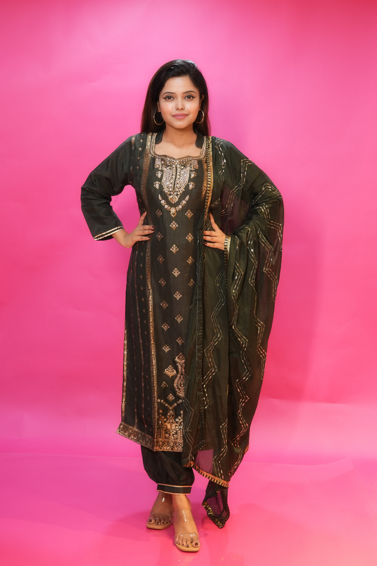 PF7289A - , Kurtis , Ethnic Clothing Hand Embroidery Kurta Sets Silk