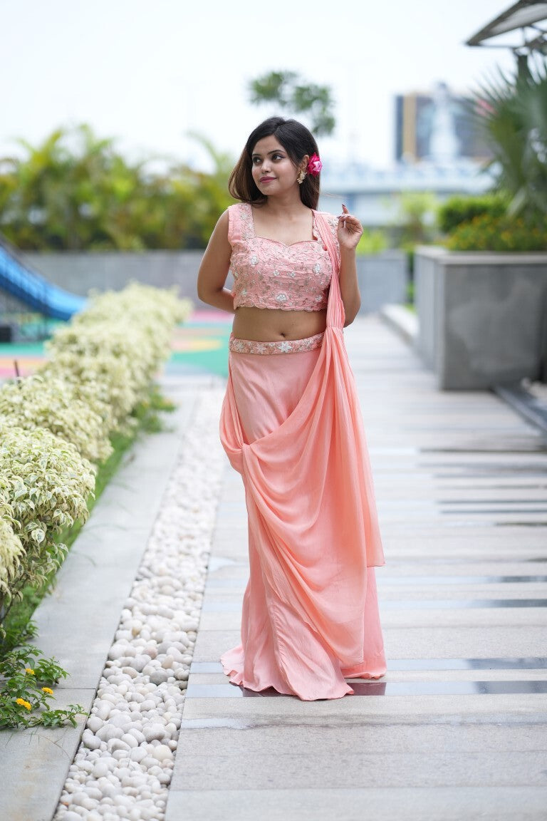 PF7309 - Pink , Kurtis , Casual Wear Contemporary Clothing Cord Sets Ethnic Clothing Hand Embroidery Indo-Western Silk Skirts sets