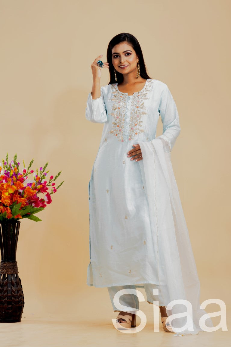 PF7319 Kurtis Ethnic Clothing Hand Embroidery Kurta Sets Silk