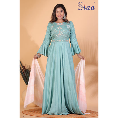 PF7325 Kurtis Anarkali Contemporary Clothing Ethnic Clothing Gown Hand Embroidery Indo-Western Silk