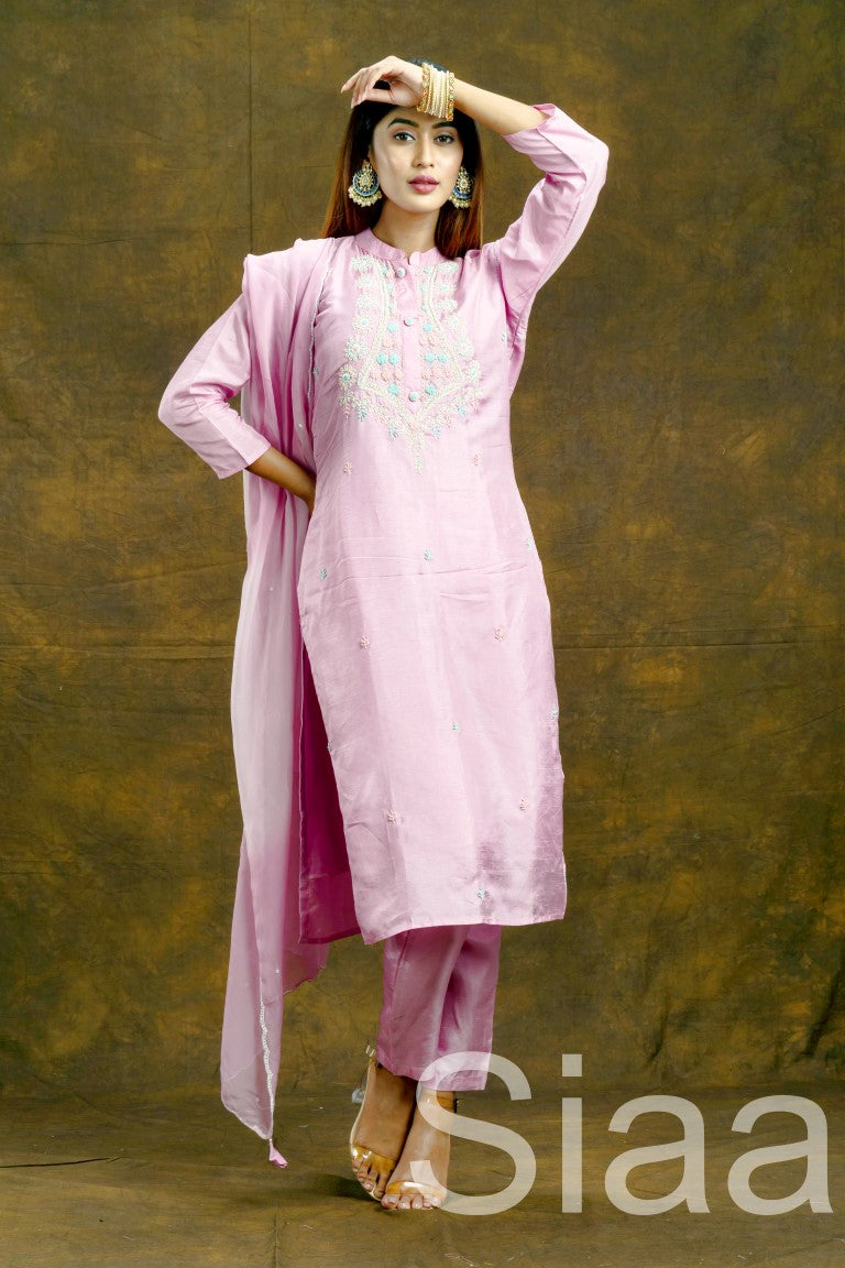 PF7371 - , Kurtis , Ethnic Clothing Hand Embroidery Kurta Sets Silk