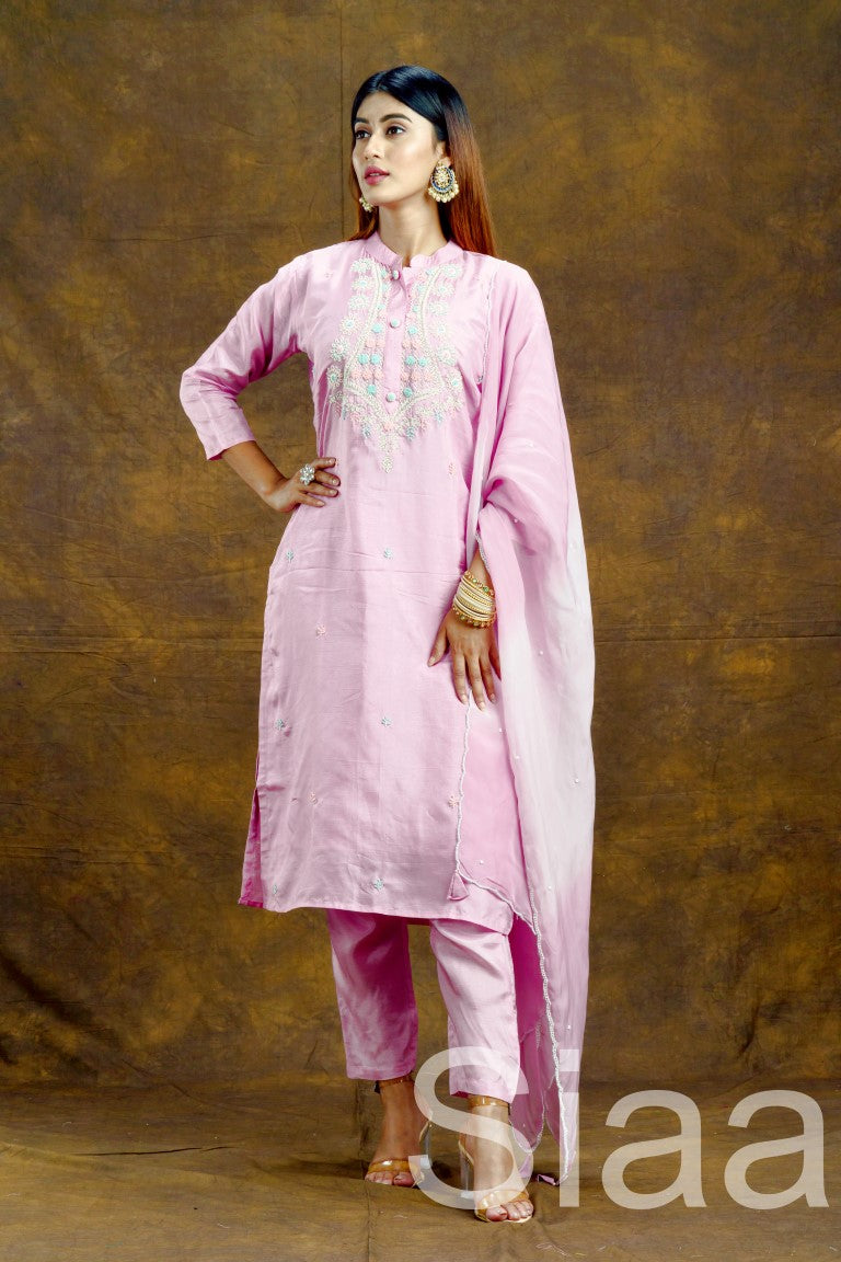 PF7371 - , Kurtis , Ethnic Clothing Hand Embroidery Kurta Sets Silk