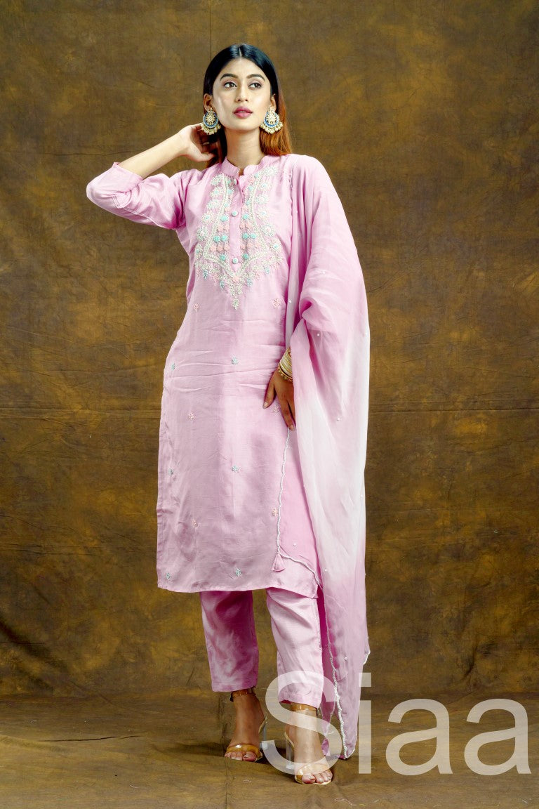PF7371 - , Kurtis , Ethnic Clothing Hand Embroidery Kurta Sets Silk