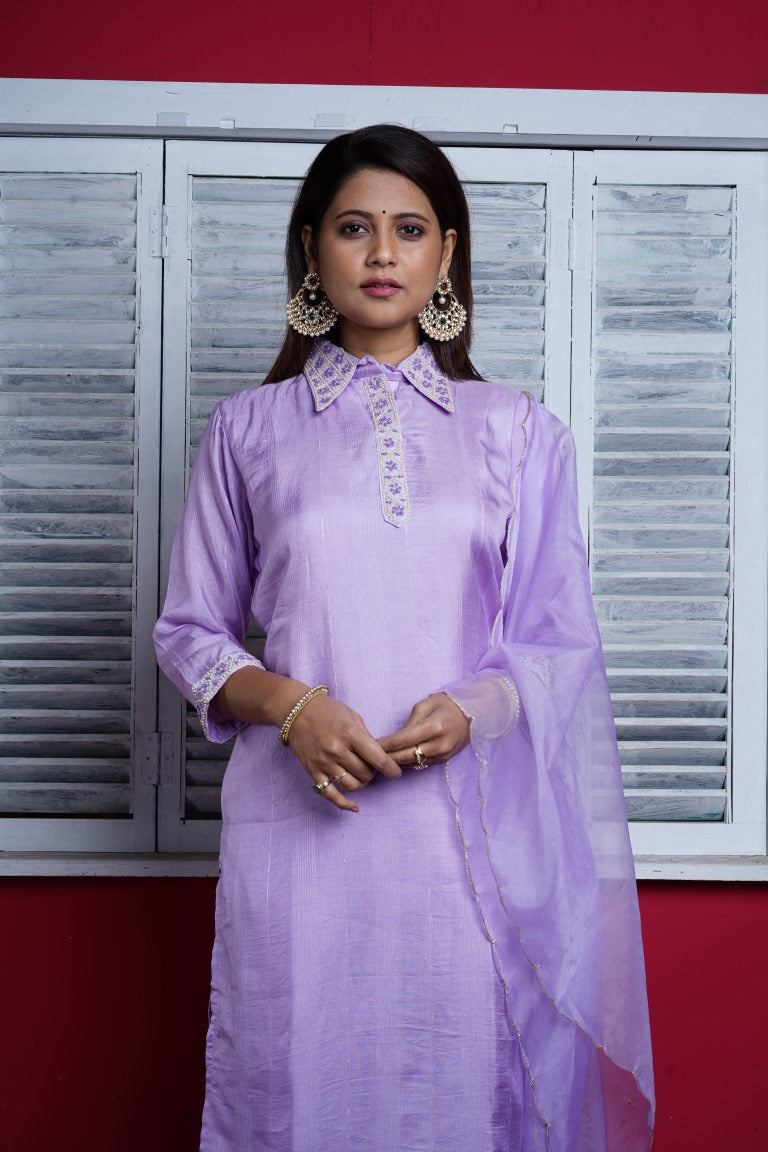 PF7382 Mauve Kurtis Ethnic Clothing Hand Embroidery Kurta Sets Silk