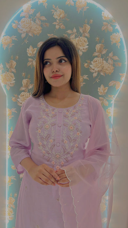 PF7394 - Mauve , Kurtis , Ethnic Clothing Hand Embroidery Kurta Sets Silk