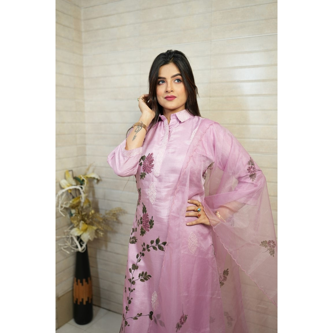 PF7398 Lavender Kurtis Ethnic Clothing Kurta Sets Printed Silk