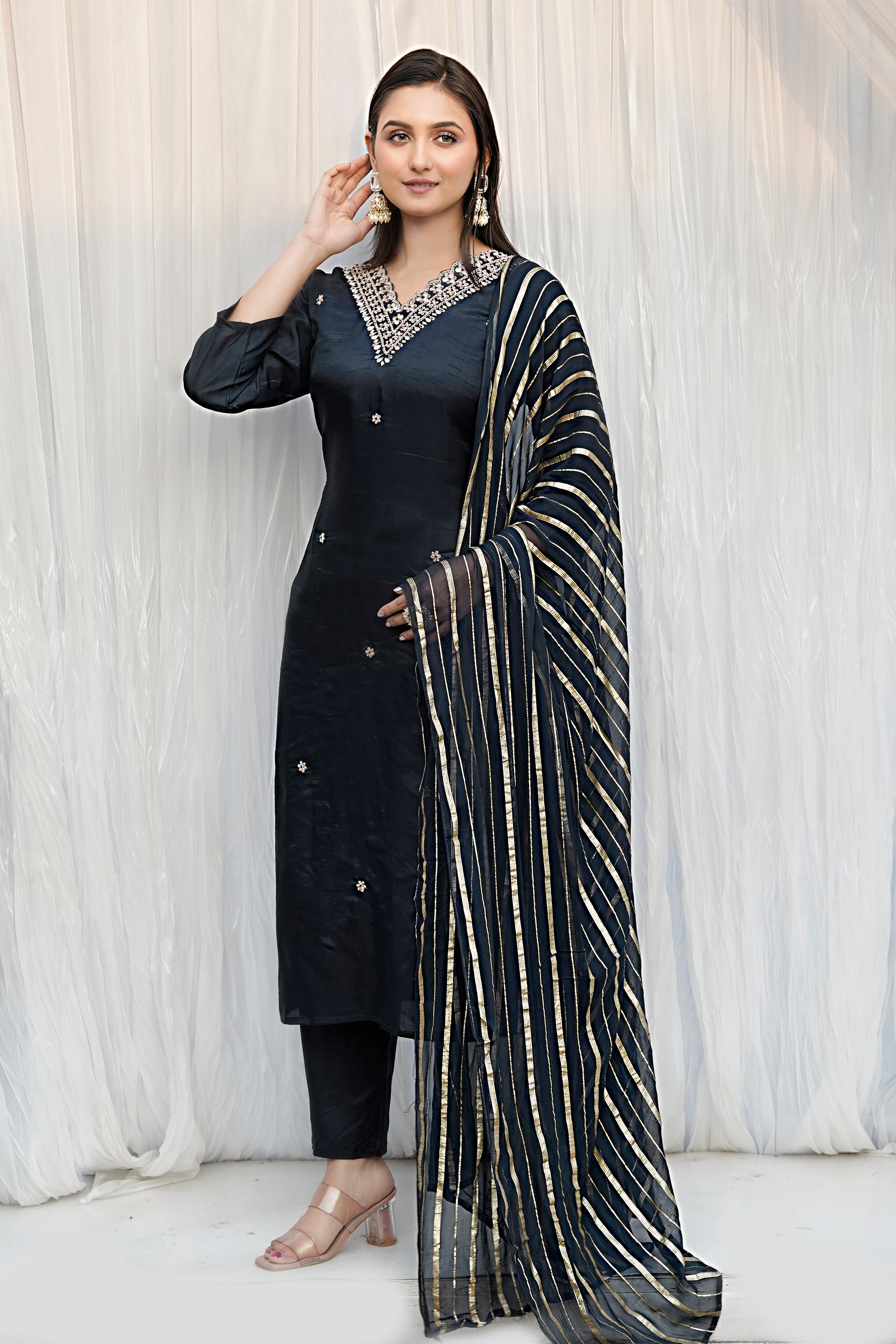 PF7432 - , Kurtis , Ethnic Clothing Hand Embroidery Kurta Sets Silk