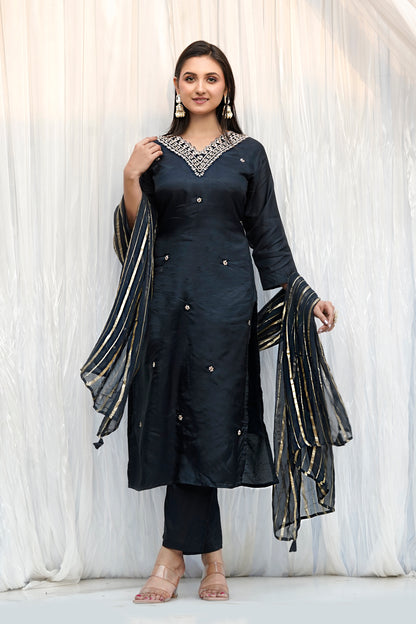 PF7432 - , Kurtis , Ethnic Clothing Hand Embroidery Kurta Sets Silk