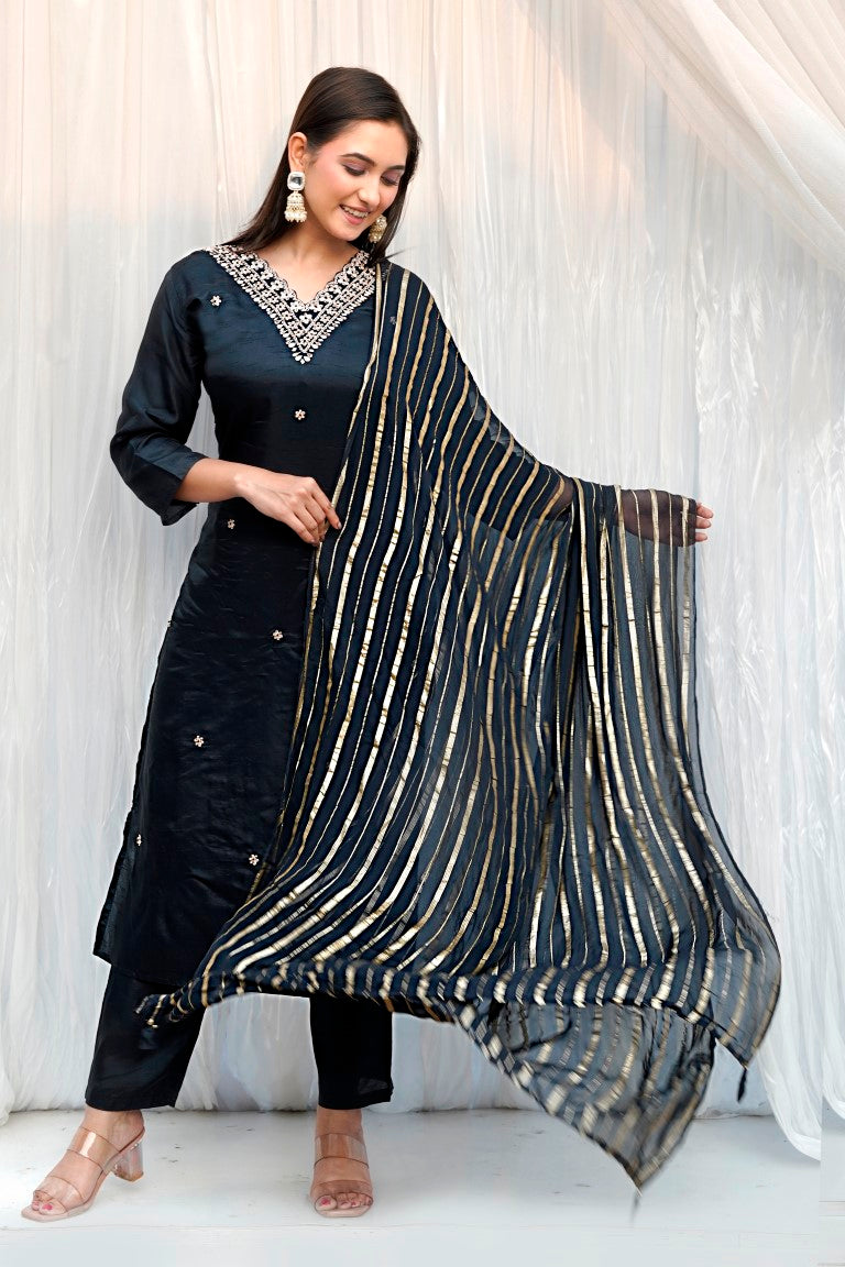 PF7432 - , Kurtis , Ethnic Clothing Hand Embroidery Kurta Sets Silk