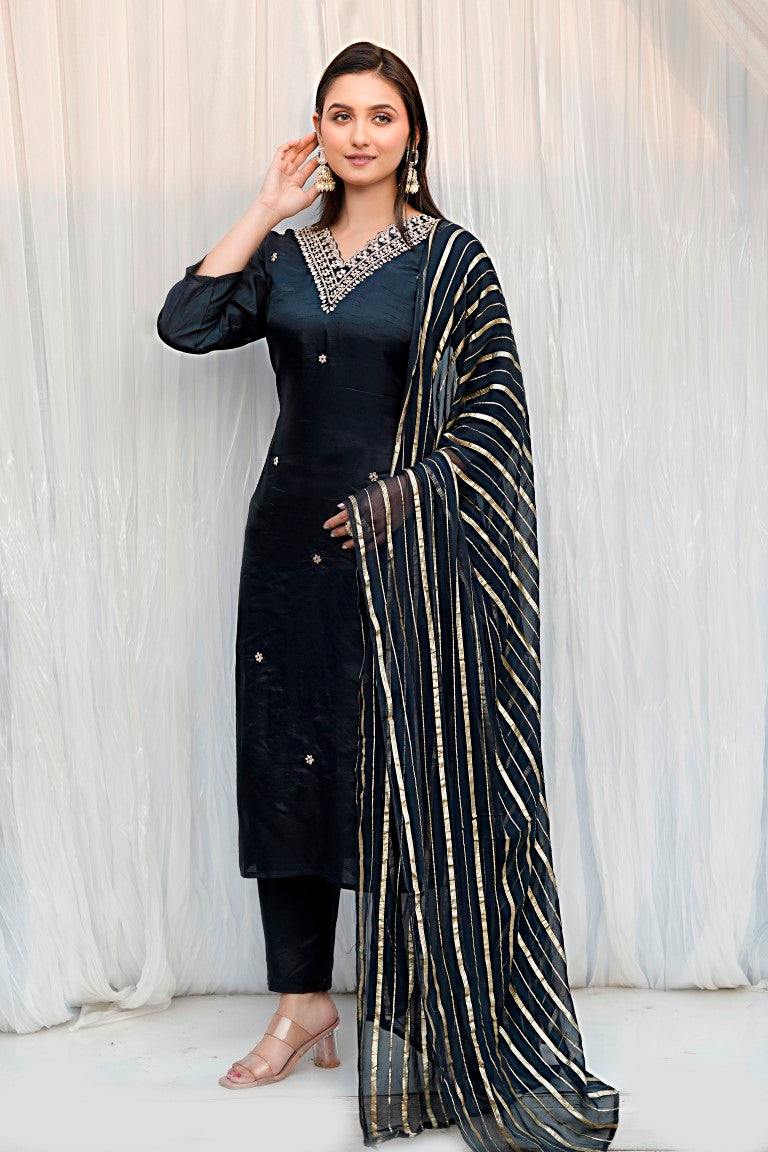 PF7432 - , Kurtis , Ethnic Clothing Hand Embroidery Kurta Sets Silk