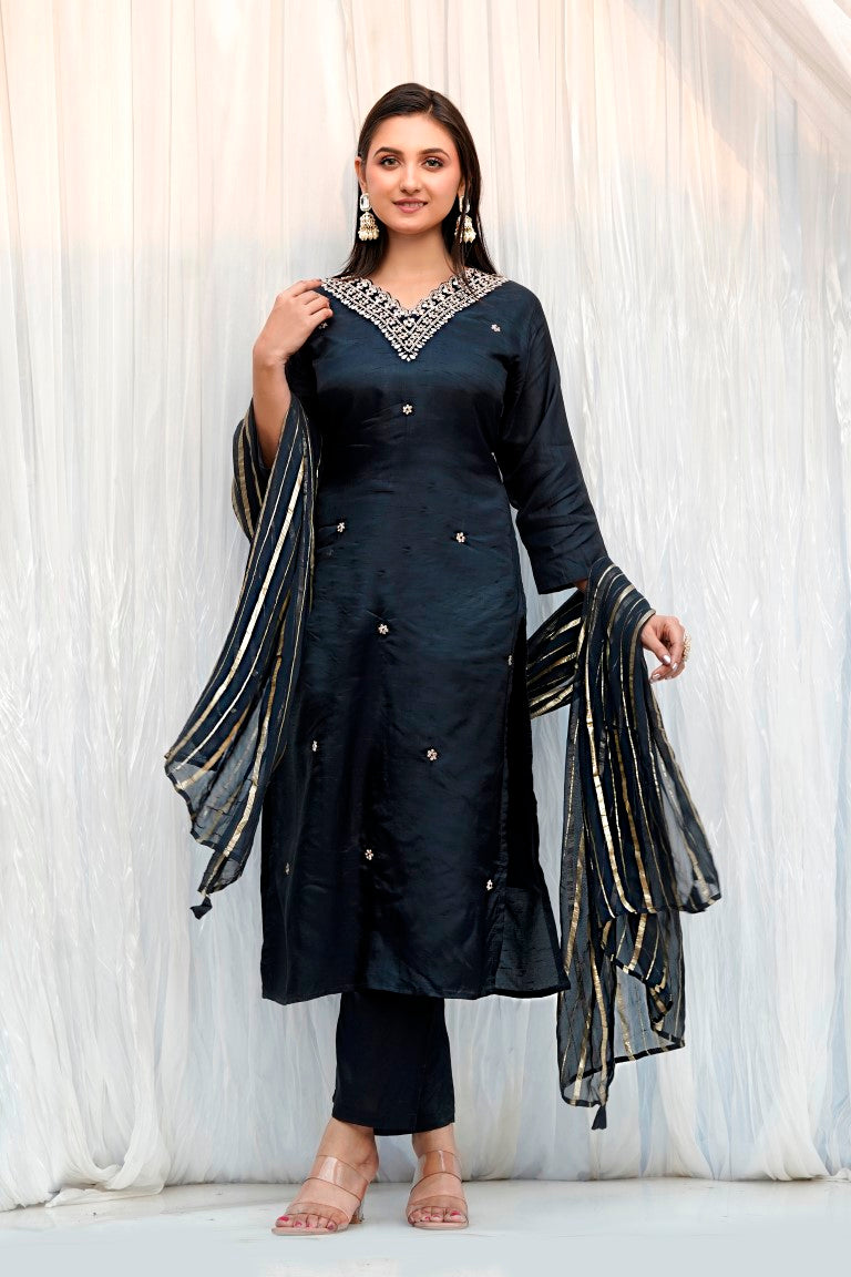 PF7432 - , Kurtis , Ethnic Clothing Hand Embroidery Kurta Sets Silk