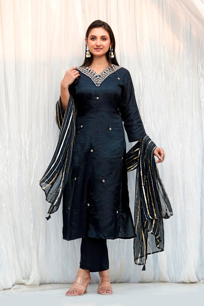 PF7432 - , Kurtis , Ethnic Clothing Hand Embroidery Kurta Sets Silk