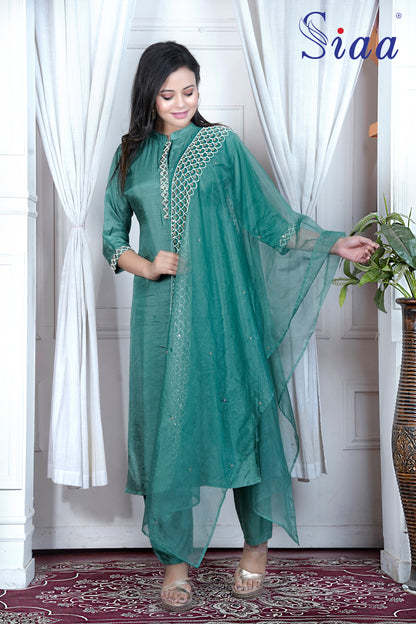 PF7526 - , Kurtis , Ethnic Clothing Hand Embroidery Kurta Sets Silk