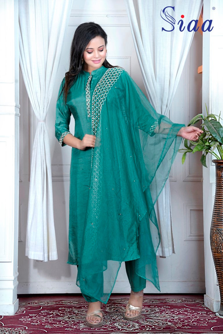 PF7526 - , Kurtis , Ethnic Clothing Hand Embroidery Kurta Sets Silk