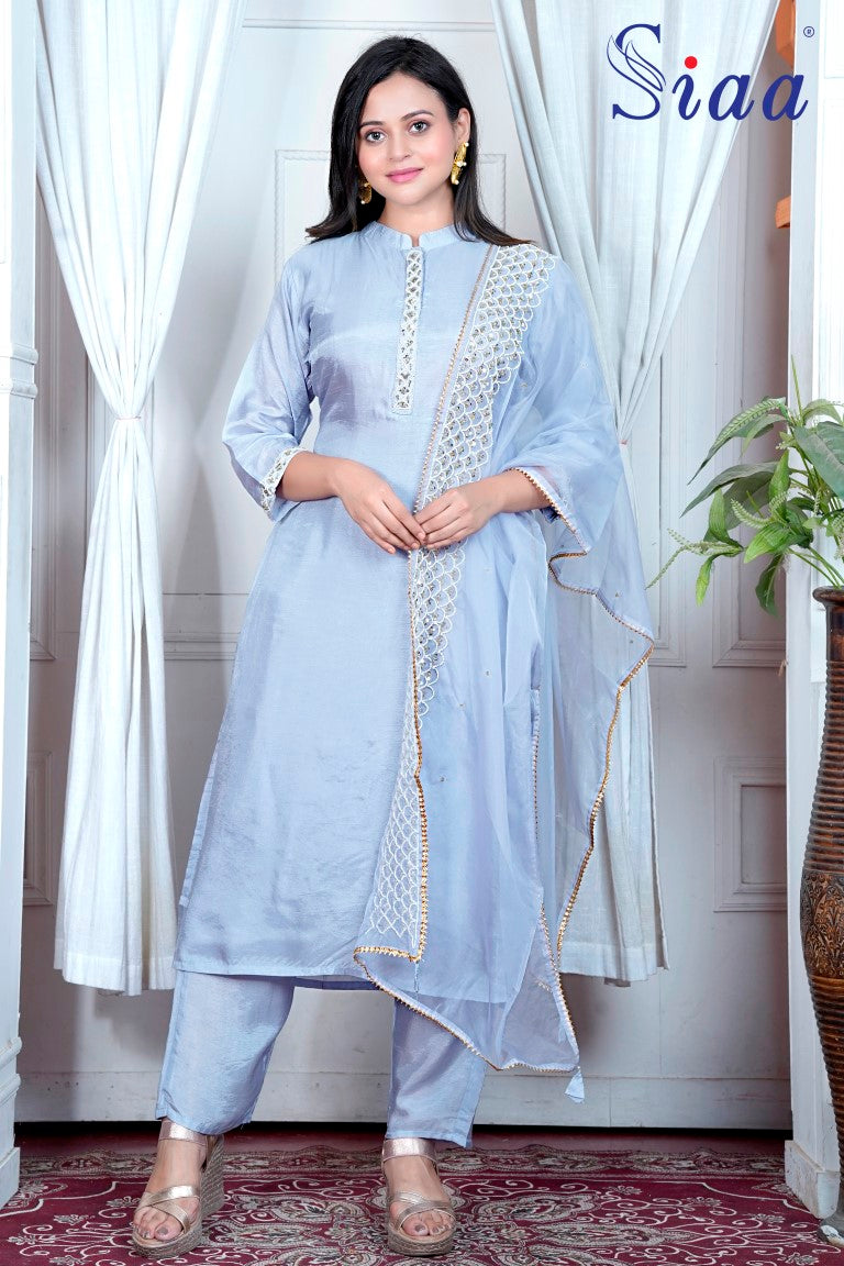 PF7526 - , Kurtis , Ethnic Clothing Hand Embroidery Kurta Sets Silk