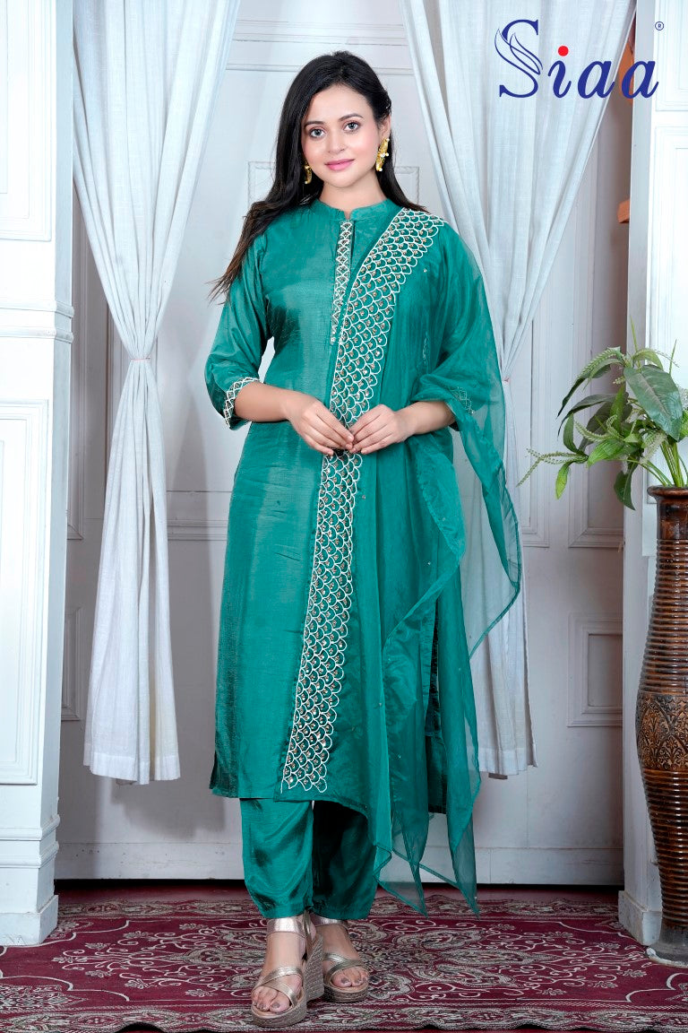 PF7526 - , Kurtis , Ethnic Clothing Hand Embroidery Kurta Sets Silk