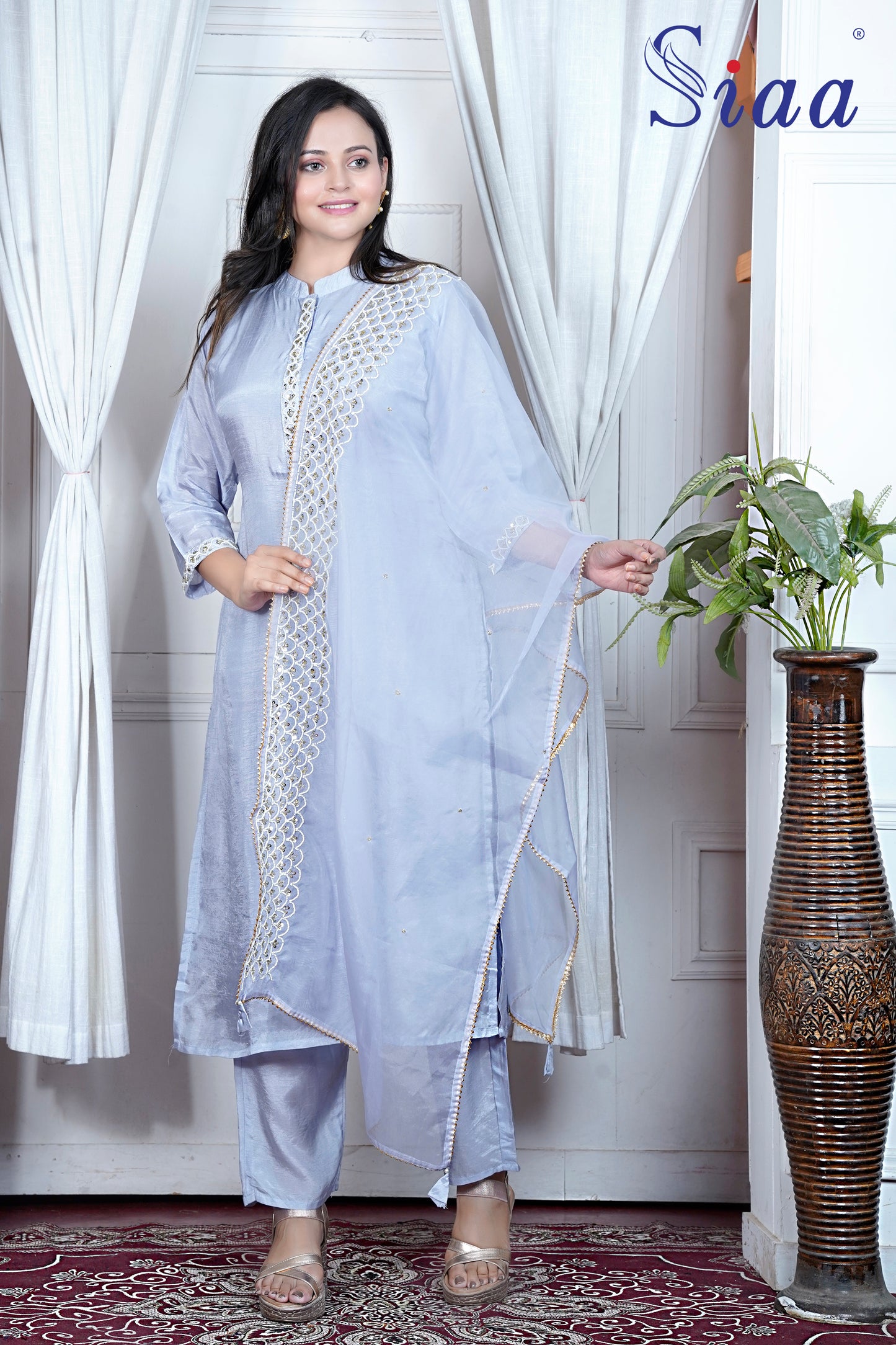 PF7526 - , Kurtis , Ethnic Clothing Hand Embroidery Kurta Sets Silk