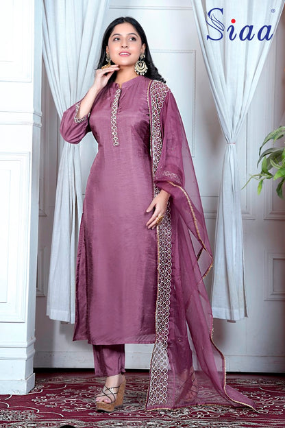 PF7526 - , Kurtis , Ethnic Clothing Hand Embroidery Kurta Sets Silk