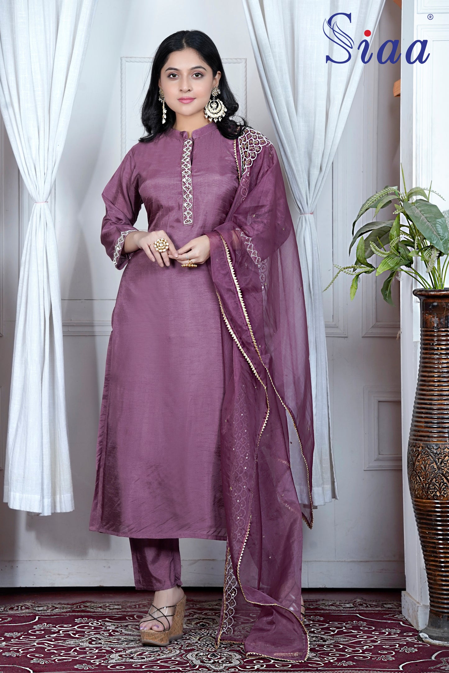 PF7526 Kurtis Ethnic Clothing Hand Embroidery Kurta Sets Silk