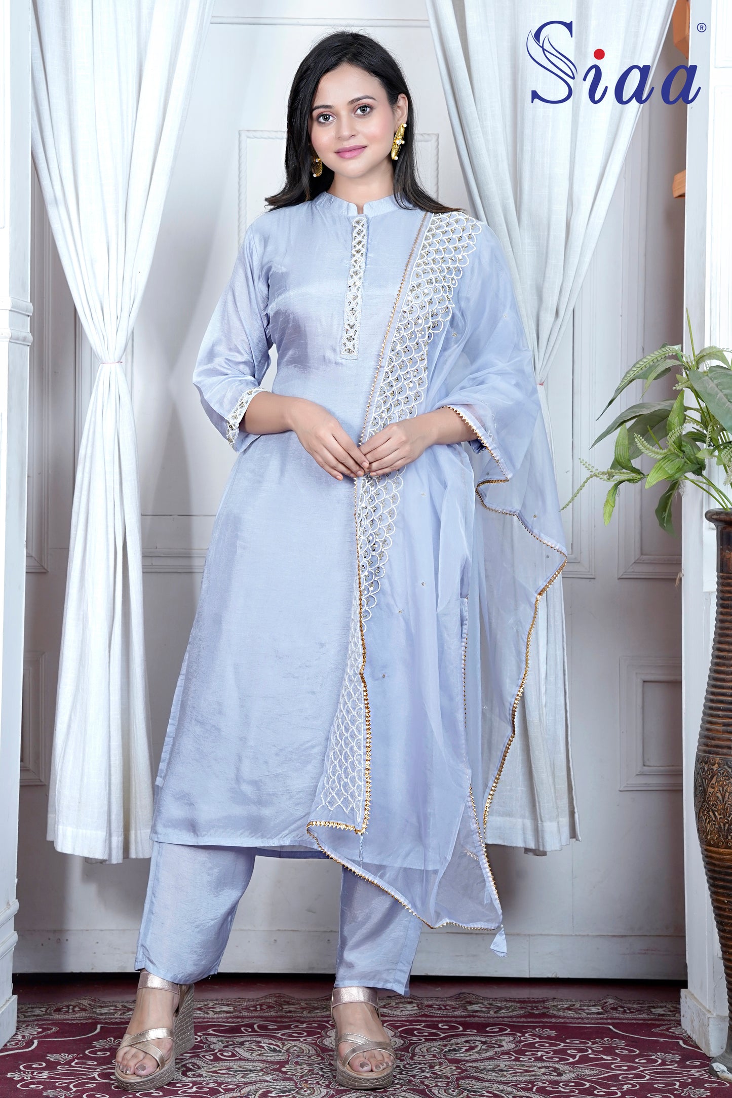 PF7526 Kurtis Ethnic Clothing Hand Embroidery Kurta Sets Silk