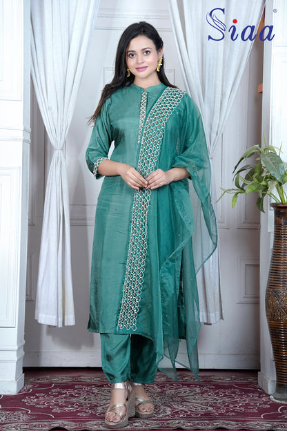 PF7526 - , Kurtis , Ethnic Clothing Hand Embroidery Kurta Sets Silk