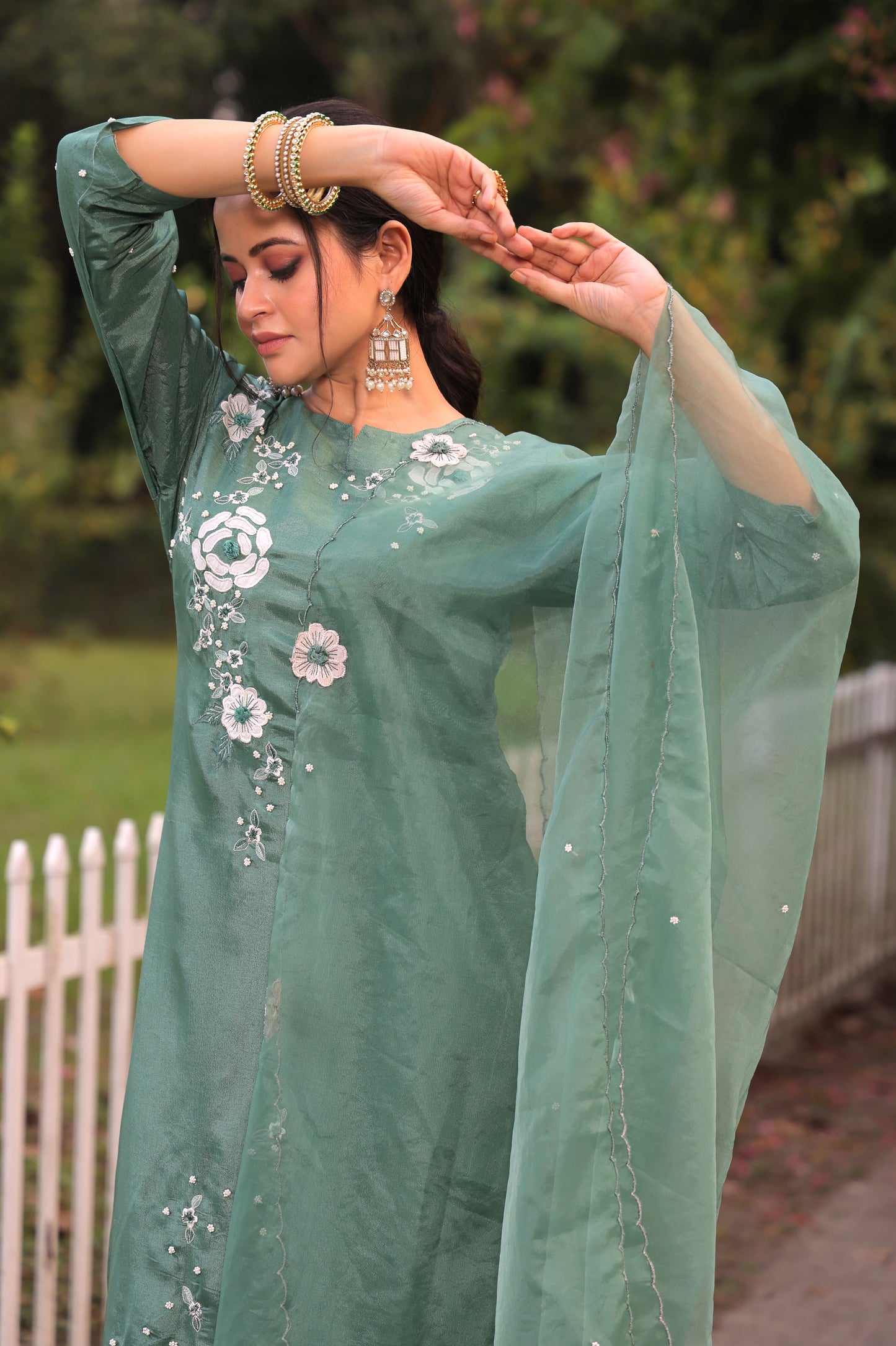 PF7530B - Green , Kurta , Ethnic Clothing Festive Collection fresh Release Hand Embroidery Kurta Sets Silk