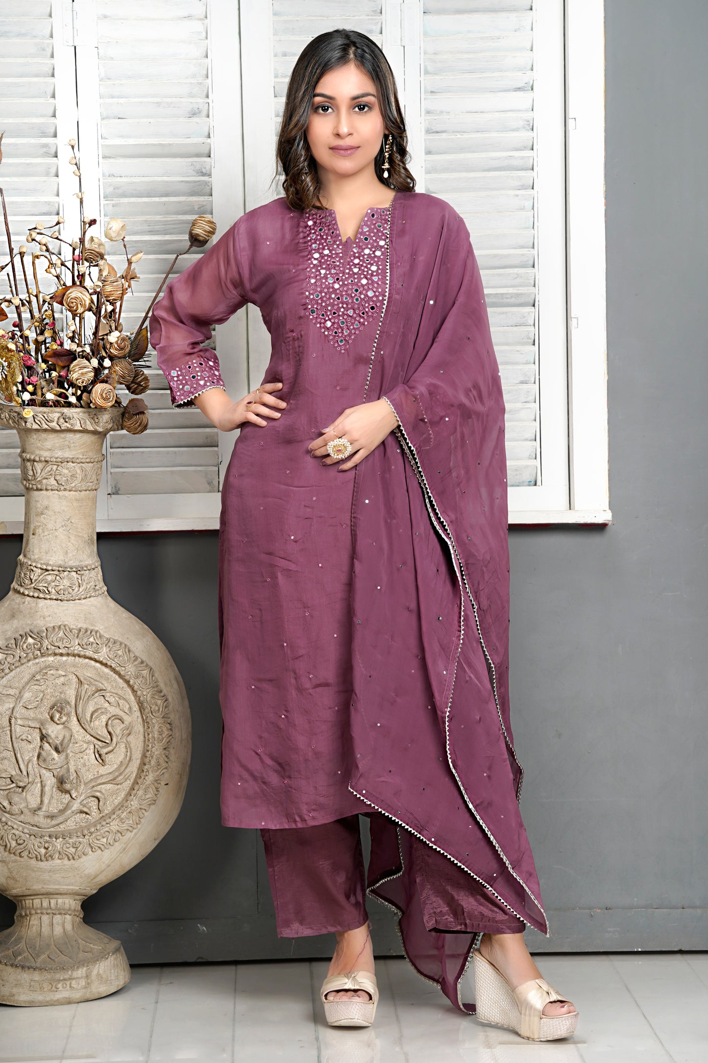 PF7598 - , Kurtis , Ethnic Clothing Hand Embroidery Kurta Sets Organza