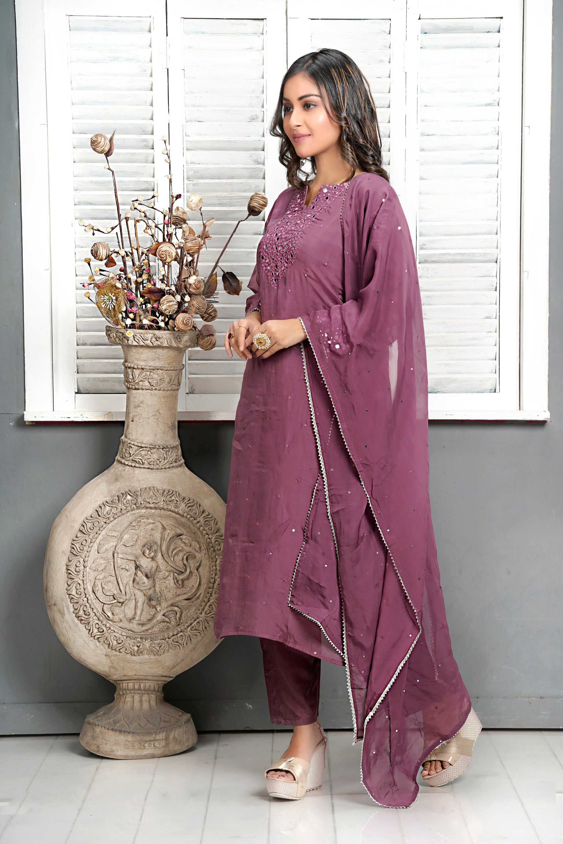 PF7598 - , Kurtis , Ethnic Clothing Hand Embroidery Kurta Sets Organza