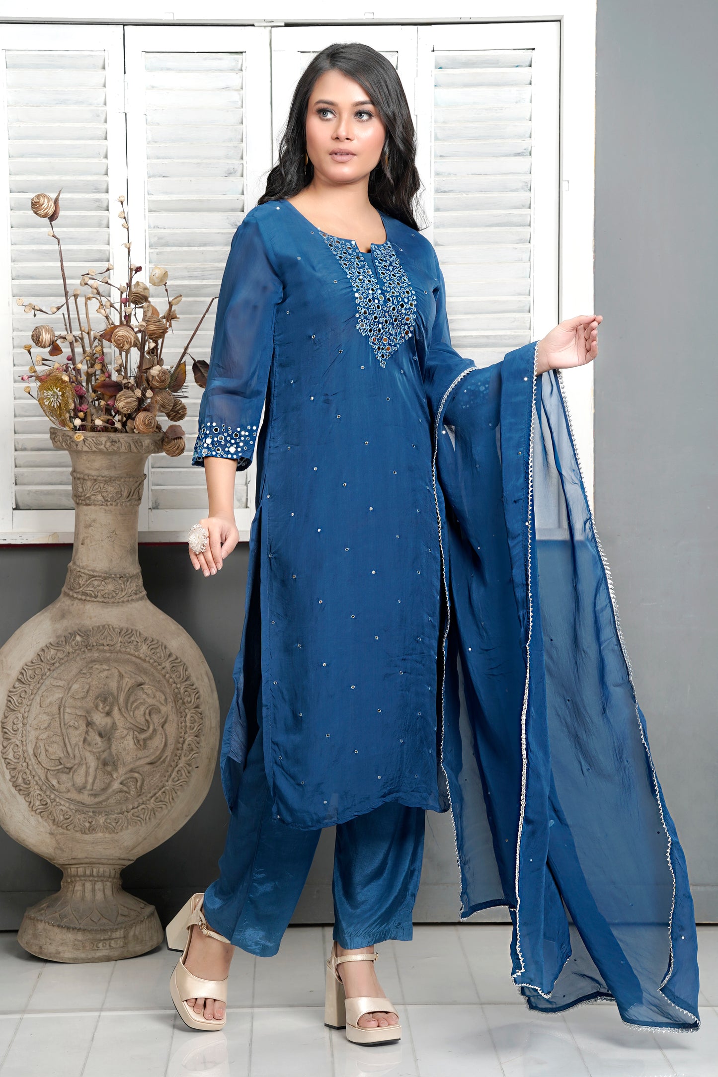 PF7598 Kurtis Ethnic Clothing Hand Embroidery Kurta Sets Organza