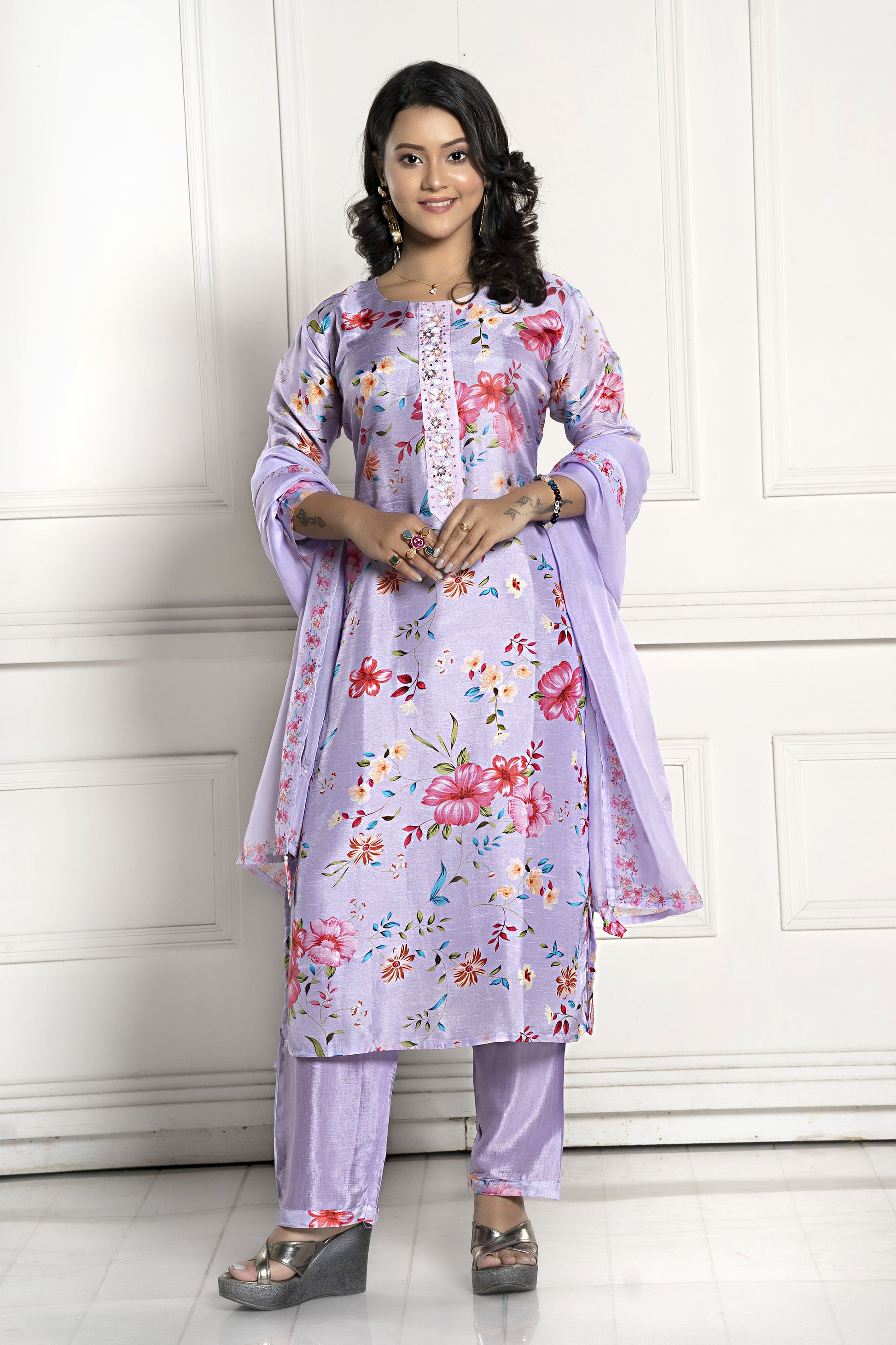 PF7600 - , Kurtis , Ethnic Clothing Festive Collection Hand Embroidery Kurta Sets Printed Silk