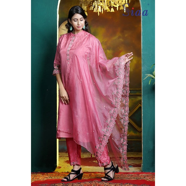 PF7654 - , Kurtis , Ethnic Clothing Hand Embroidery Kurta Sets Silk