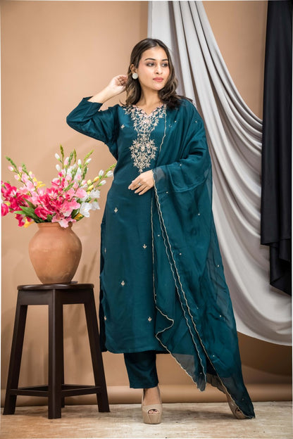 PF7665C Kurtis Ethnic Clothing Hand Embroidery Kurta Sets Silk