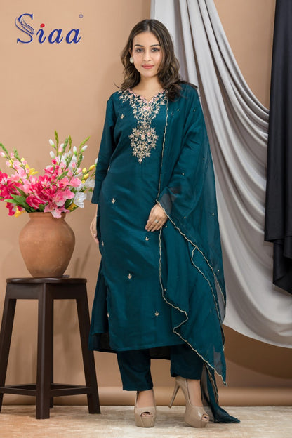 PF7665C Kurtis Ethnic Clothing Hand Embroidery Kurta Sets Silk