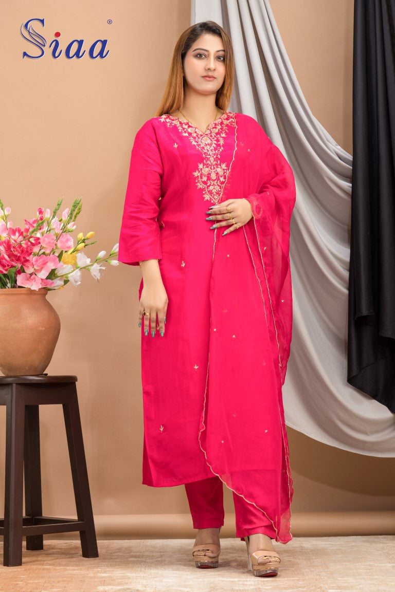 PF7665C Kurtis Ethnic Clothing Hand Embroidery Kurta Sets Silk