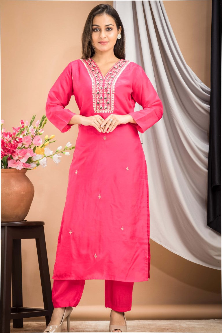 PF7667 Kurtis Ethnic Clothing Hand Embroidery Kurta Sets Silk