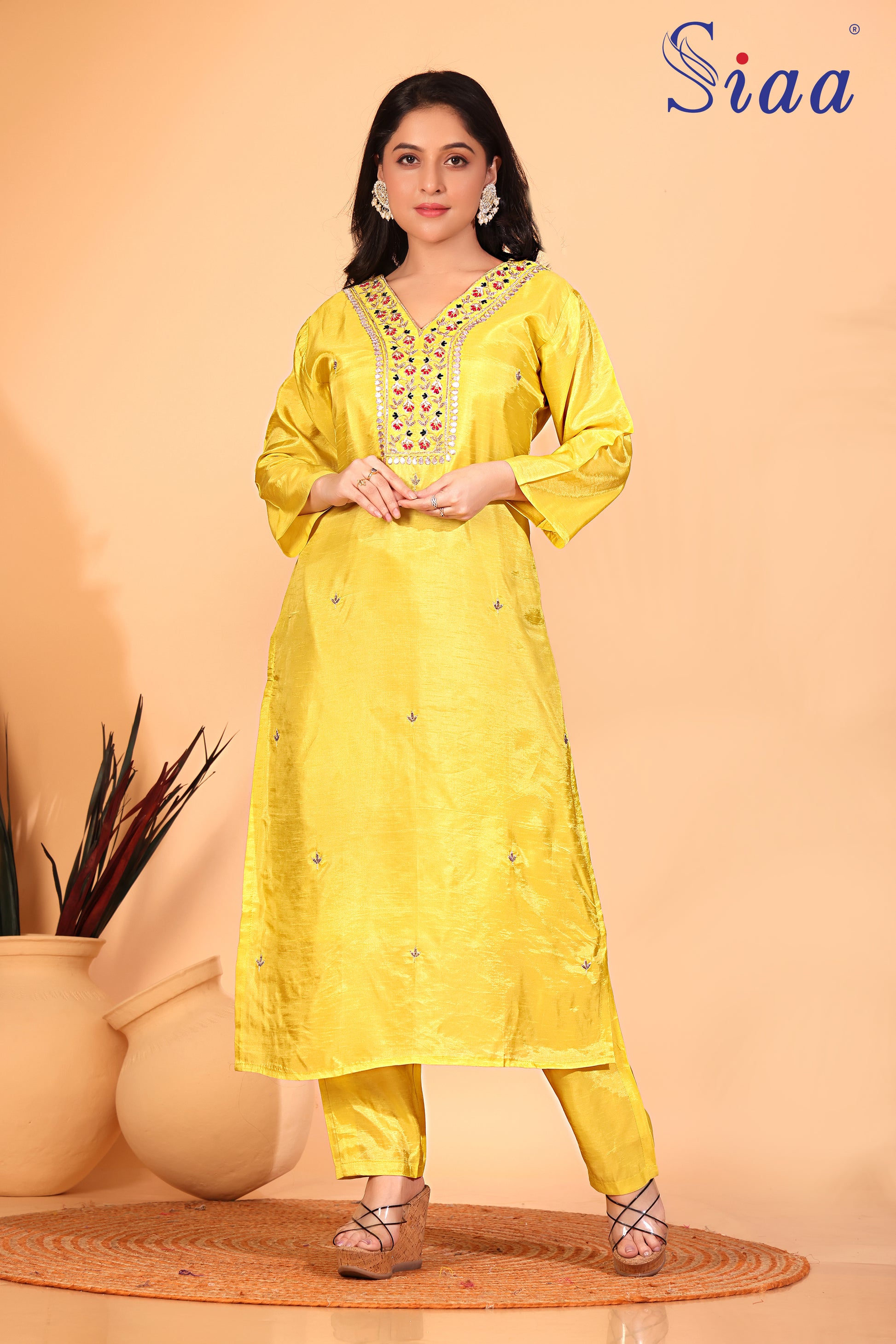 PF7667 Kurtis Ethnic Clothing Hand Embroidery Kurta Sets Silk